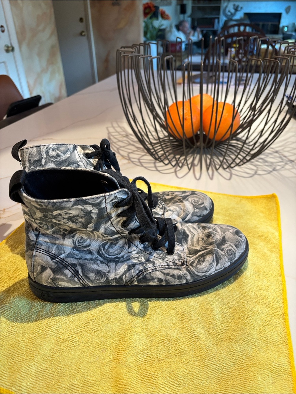 Arty canvas high topped sneakers with muted roses pattern